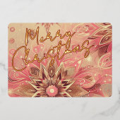 トレンディーレッドピンク抽象芸術スノーフレークフローラアート金ゴールド 箔シーズンカード (正面)