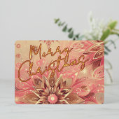 トレンディーレッドピンク抽象芸術スノーフレークフローラアート金ゴールド 箔シーズンカード (立ち正面)