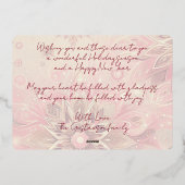 トレンディーレッドピンク抽象芸術スノーフレークフローラアート金ゴールド 箔シーズンカード (裏面)