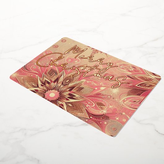 トレンディーレッドピンク抽象芸術スノーフレークフローラアート金ゴールド 箔シーズンカード (回転した状態)