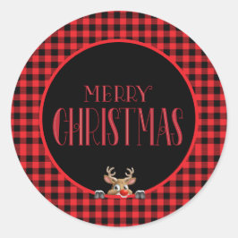 トレンディーレッドブラックバッファローチェックとトナカイ ラウンドシール