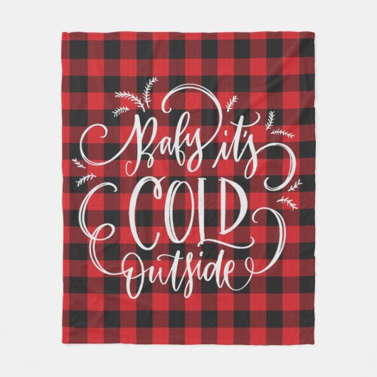 トレンディーレッドブラックバッファロープレイドクリスマスホリデー フリースブランケット (正面)