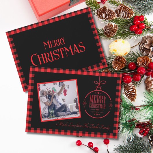 トレンディーレッドブラックバッファロー家族写真で支払い シーズンカード