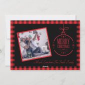 トレンディーレッドブラックバッファロー家族写真で支払い シーズンカード (裏面)