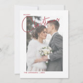 トレンディーレッドプレイドメリークリスマススクリプト写真 シーズンカード (正面)