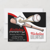 トレンディーレッドベースボール誕生日招待状 招待状 (正面)