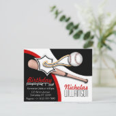 トレンディーレッドベースボール誕生日招待状 招待状 (スタンド正面)