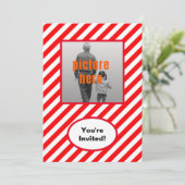 トレンディーレッドホワイトキャンディバースデーパーティーイベント 招待状 (スタンド正面)