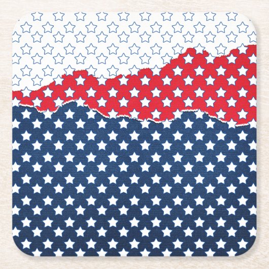 トレンディーレッドホワイト&ブルースターズアメリカ国旗のパターン スクエアペーパーコースター (正面)