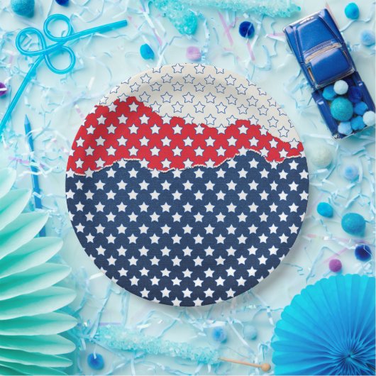 トレンディーレッドホワイト&ブルースターズアメリカ国旗のパターン ペーパープレート (パーティー)