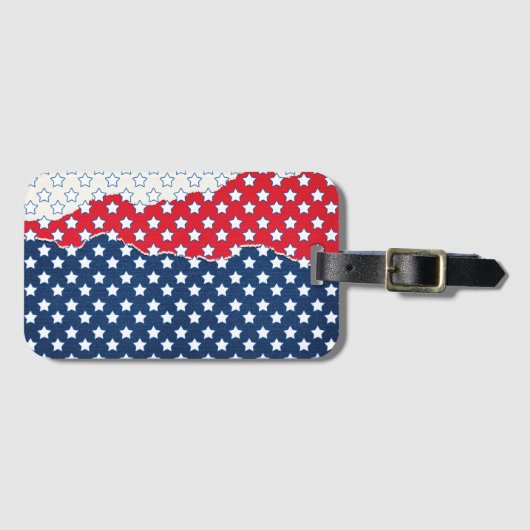 トレンディーレッドホワイト&ブルースターズアメリカ国旗のパターン ラゲッジタグ (正面横)