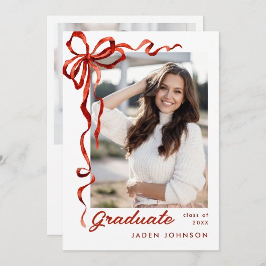 トレンディーレッドボウリボン2 PHOTO卒業パーティー 招待状 (正面/裏面)