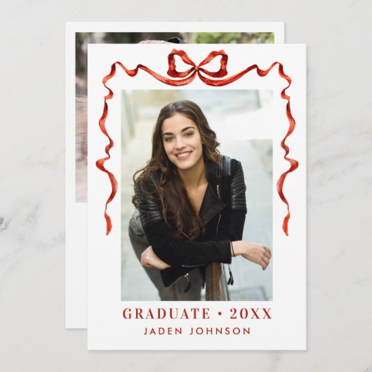 トレンディーレッドボウリボン2 PHOTO卒業パーティー 招待状 (正面/裏面)