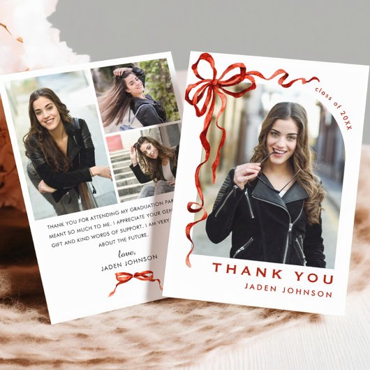 トレンディーレッドボウリボン4 PHOTO卒業 サンキューカード