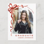 トレンディーレッドボウリボンPHOTO卒業パーティー ポストカード (正面)