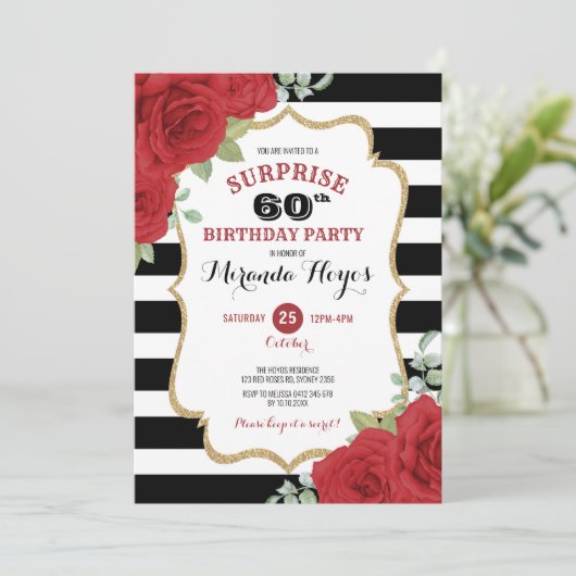 トレンディーレッドローズ60thサプライズ誕生日 招待状 (スタンド正面)