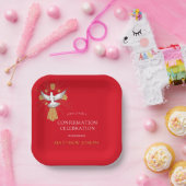 トレンディーレッド金ゴールドクロスホワイト鳩の確認 ペーパープレート (パーティー)