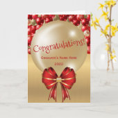 トレンディーレッド金ゴールドバルーンボウ卒業 カード (黄色い花)