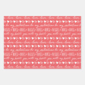 トレンディーレッド&ピンク書道は私のバレンタイン ラッピングペーパーシート (正面)