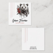 トレンディーレッド&ブラックベアバラタトゥーアーティスト スクエア名刺 (正面/裏面)