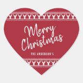 トレンディーレッド&ホワイトディアータイポグラフィメリークリスマス ハートシール (正面)