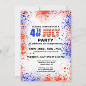 トレンディーレッド、ホワイト、ブルー7月パーティー4日 招待状 (正面)