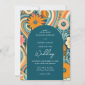 トレンディーレトロなグルービー花春の結婚式 招待状 (正面)