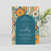 トレンディーレトロなグルービー花春の結婚式 招待状 (スタンド正面)