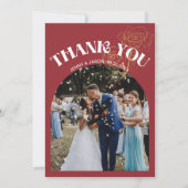 トレンディーレトロアーチレ結婚ッドの写真サンキューカード 案内状 (正面)