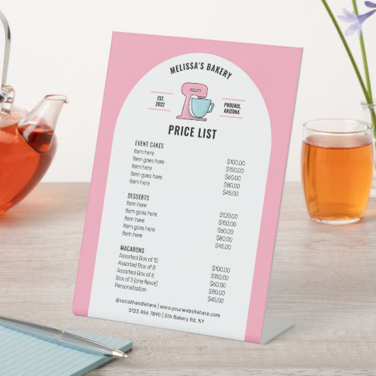 トレンディーレトロガーリーピンクデザートベーカリー価格表 台座サイン (インサイチュ)