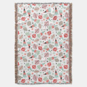 トレンディーレトロクリスマスツリーとオーナメントパターン スローブランケット (正面縦)