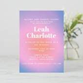 トレンディーレトログラデーションピンクと紫バルミツワー 招待状 (スタンド正面)