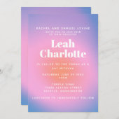 トレンディーレトログラデーションピンクと紫バルミツワー 招待状 (正面/裏面)