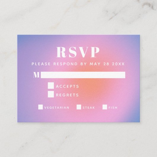 トレンディーレトログラデーションピンクと紫色の食事RSVP エンクロージャーカード (正面)