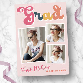 トレンディーレトロスタイルヴィンテージボホピンク3フォトグラード 案内状