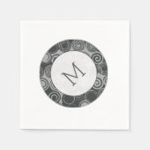トレンディーレトロスワーズシルバーグレーモノグラム スタンダードカクテルナプキン (正面)