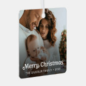 トレンディーレトロタイポグラフィファミリーフォトクリスマス メタルオーナメント (正面右)