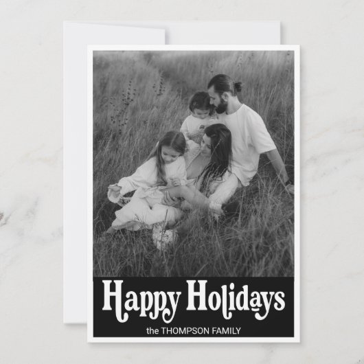 トレンディーレトロタイポグラフィブラックフォトハッピー シーズンカード (正面)