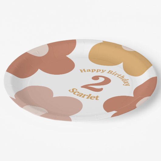 トレンディーレトロデイジーガール誕生日 ペーパープレート (アングル)