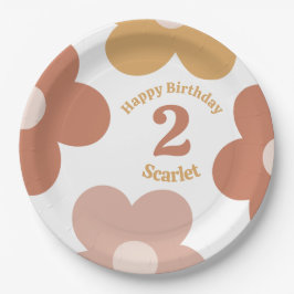 トレンディーレトロデイジーガール誕生日 ペーパープレート