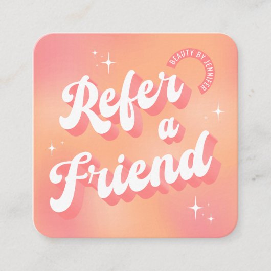 トレンディーレトロピーチピンクメイクアップ美しいサロンロゴ 紹介カード (正面)