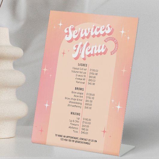 トレンディーレトロフェミニン美しいサロン価格表メニュー 台座サイン