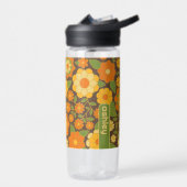 トレンディーレトロフローラルパターン名前をカスタムするブロック ウォーターボトル (左面)