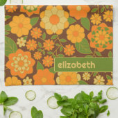 トレンディーレトロフローラルパターン名前をカスタムするブロック キッチンタオル (折り畳み)