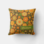 トレンディーレトロフローラルパターン名前をカスタムするブロック クッション (裏面)