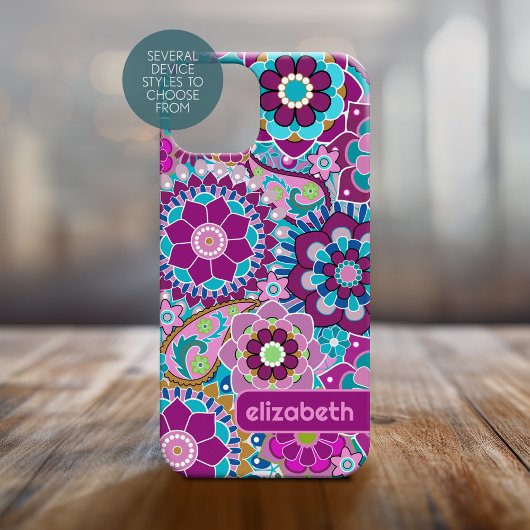 トレンディーレトロフローラルパターン名前をカスタムするブロック Case-Mate iPhoneケース