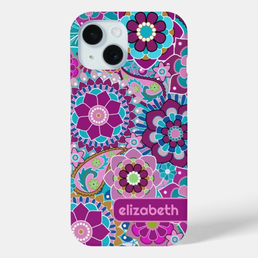 トレンディーレトロフローラルパターン名前をカスタムするブロック Case-Mate iPhoneケース (裏面)