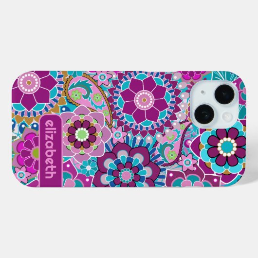 トレンディーレトロフローラルパターン名前をカスタムするブロック Case-Mate iPhoneケース (裏面 (横))