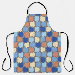 トレンディーレトロブルーオレンジとイエローサークルデザイン エプロン
