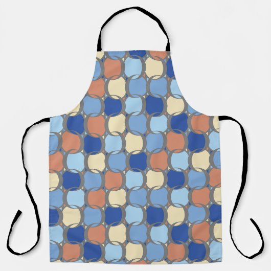 トレンディーレトロブルーオレンジとイエローサークルデザイン エプロン (正面)